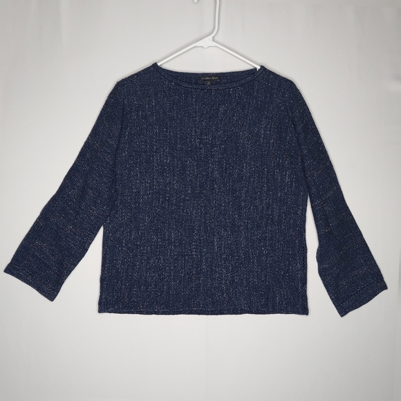 Eileen Fisher Tops - Eileen Fisher Knit Top Women XS Blue Boxy Textured Long Sleeve Lyocell Cotton
